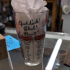Vintage Cocktail Recipe Glass with Red and Black Text 1950's